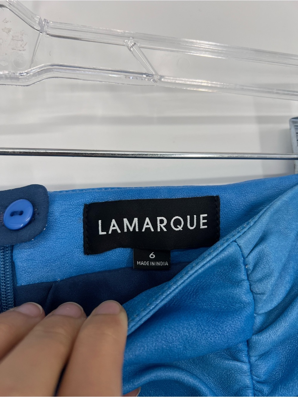 Lamarque 100% Lamb Leather Cornflower Blue Ruched Designer Ultra Mini Skirt 6 - Picture 2 of 8